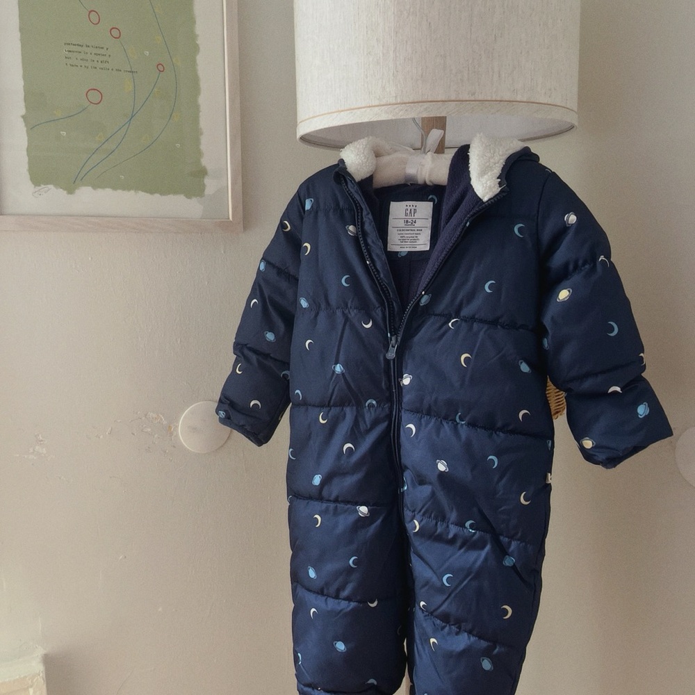 Navy Blue Baby Gap Snowsuit with Moon Pattern